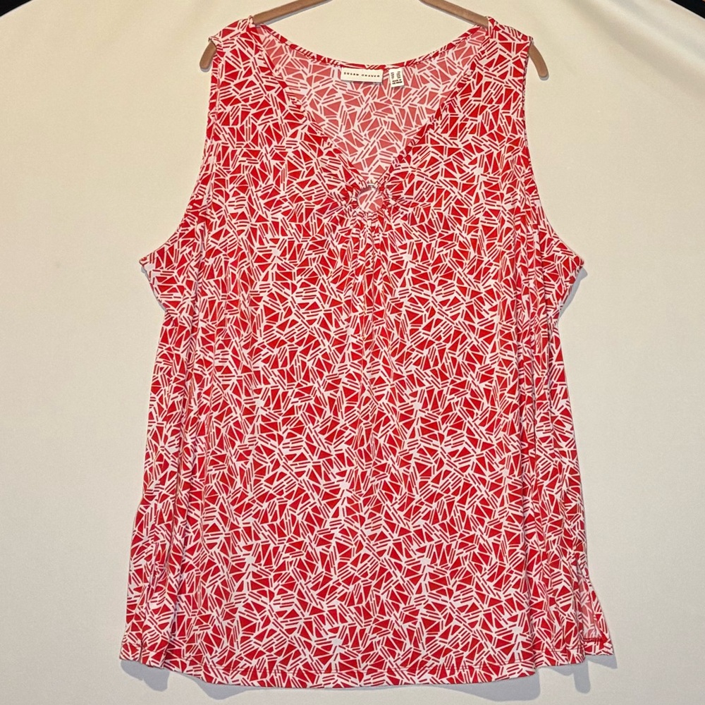 Susan Graver Printed Liquid Knit Sleeveless Top with Ring Detail